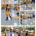 Zawodniczki UKS 50 prezentują rzuty oraz prowadzą trening.